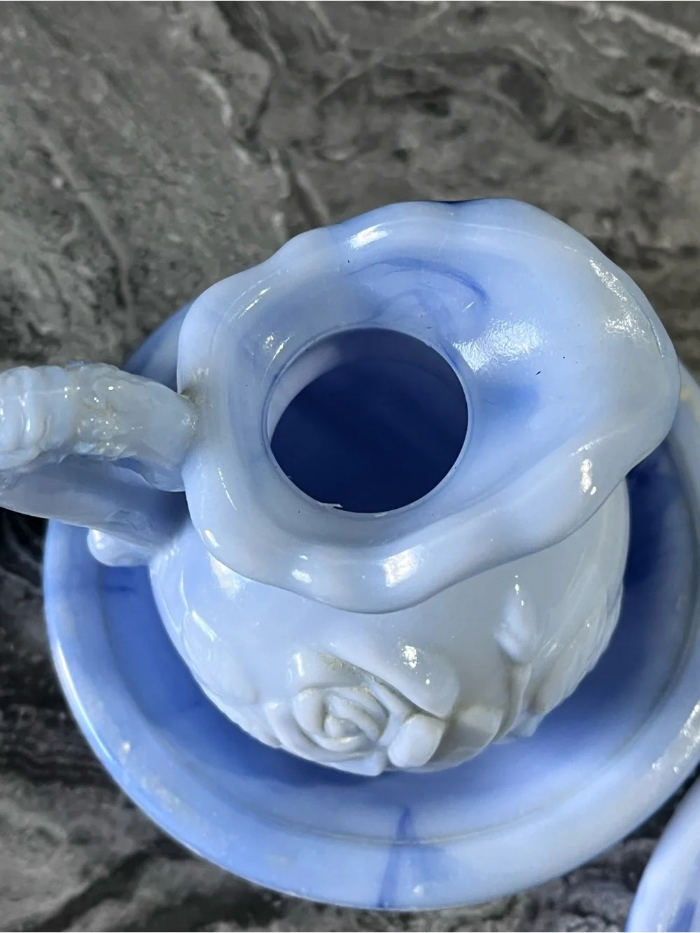Vintage Avon 1978/1979 Blue Slag Glass Vanity Set 3-Pc Mint